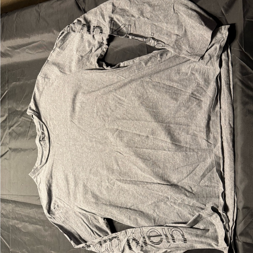 Calvin Klein Gray Heather Long Sleeve Shirt with Interior Logo